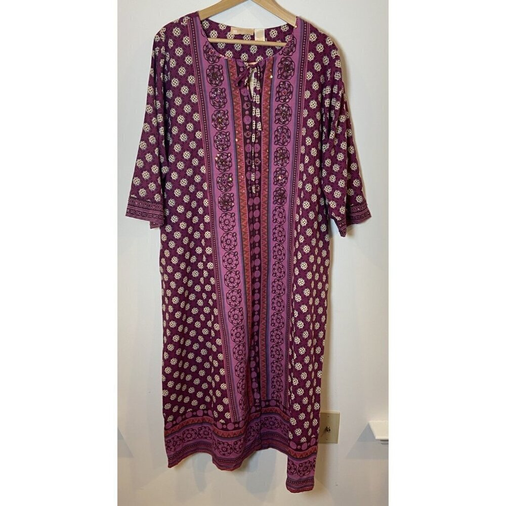 NWT La Cera Housecoat Mumu Beads Sequins Magenta Purple One Size New